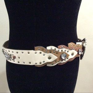 Unique genuine leather belt with  faceted stones